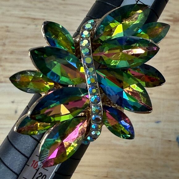 Vine Marquis Stone Aurora Borealis Green Stretch Statement Ring Size 7-8 - Picture 13 of 13